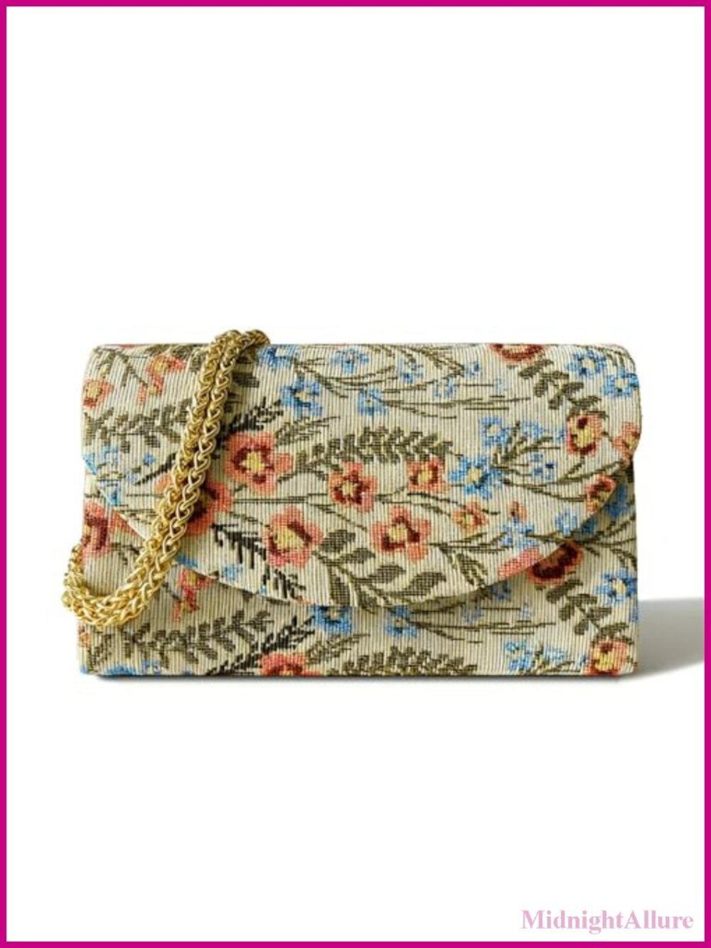 Jacquard Floral Evening Clutch Crossbody Handbag with Chain